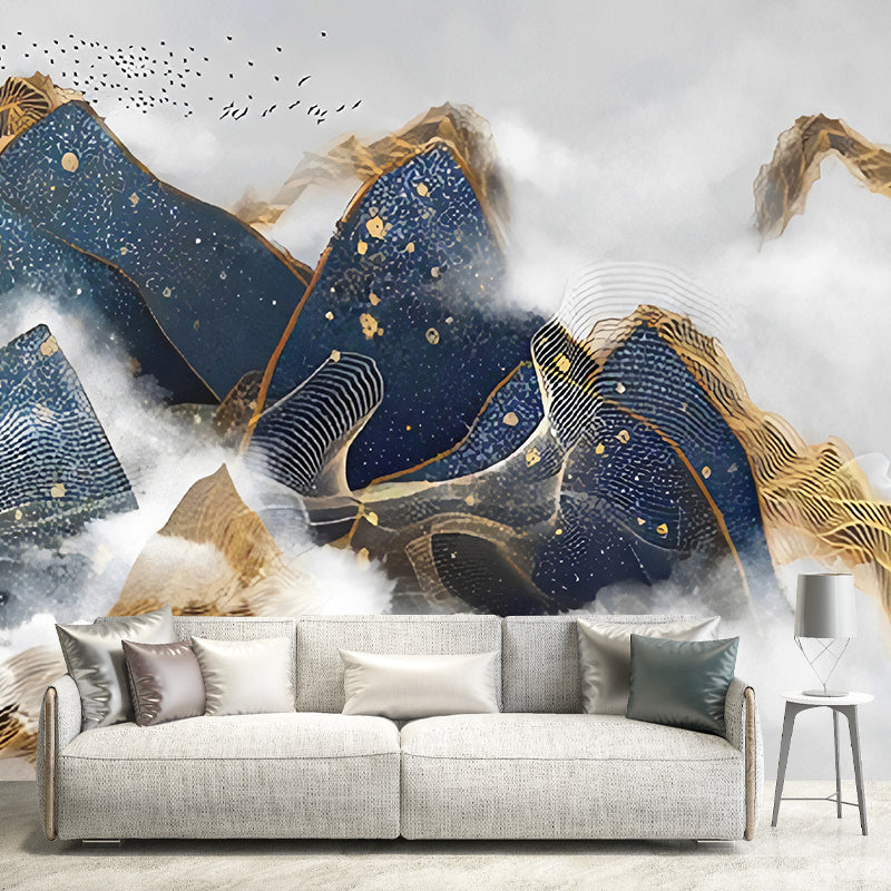 Frendorf | Waterdichte Mountain en Bird Muurpapier Oriëntaale Wandbekleding voor Gastenkamer