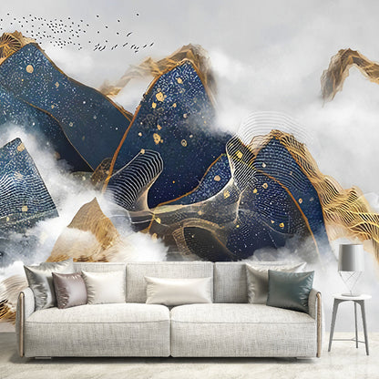 Frendorf | Waterdichte Mountain en Bird Muurpapier Oriëntaale Wandbekleding voor Gastenkamer