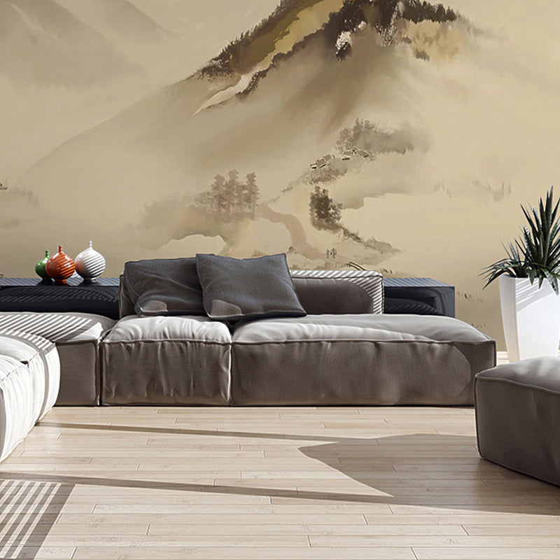 Frendorf | Whole Illustration Mountain Muur voor Accentmuur, Pastelbruin, Op Maat Gemaakt
