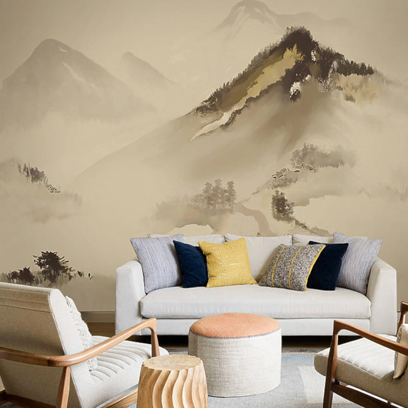 Frendorf | Whole Illustration Mountain Muur voor Accentmuur, Pastelbruin, Op Maat Gemaakt