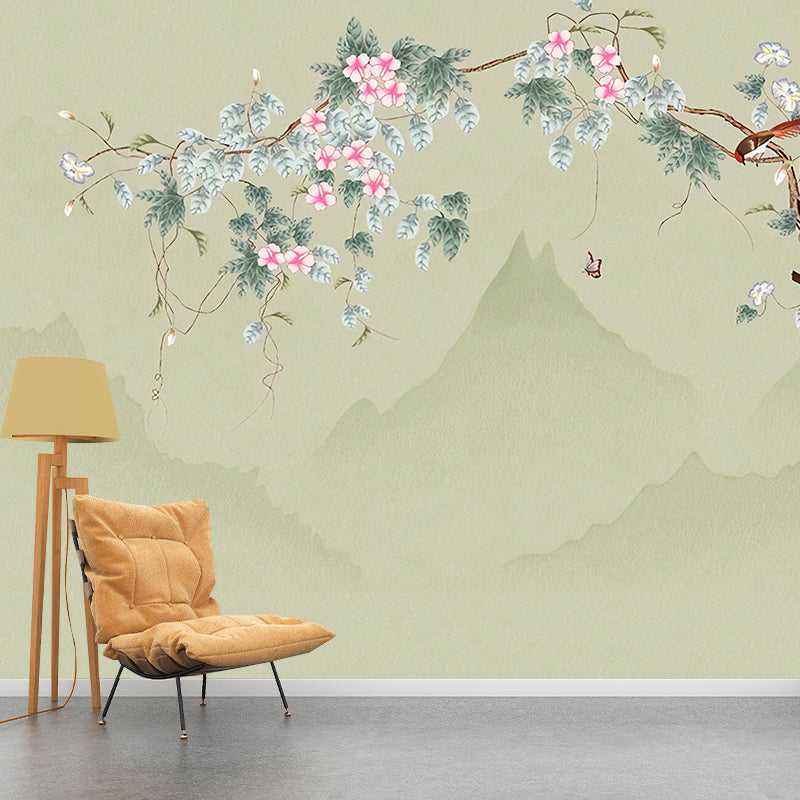 Frendorf | Groene en Roze Bloesem Muur Paper Waterdichte Wandbekleding voor Wonkamer