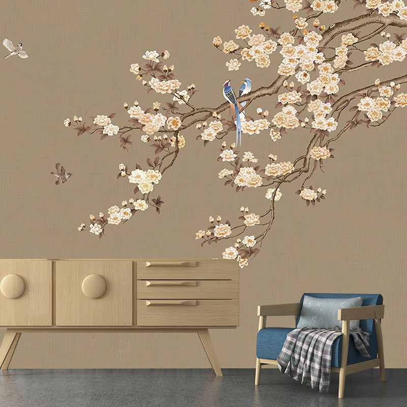 Frendorf | Braune und rosa Blüten Tapete Dekorative Wandkunst für Café und Wohnzimmer
