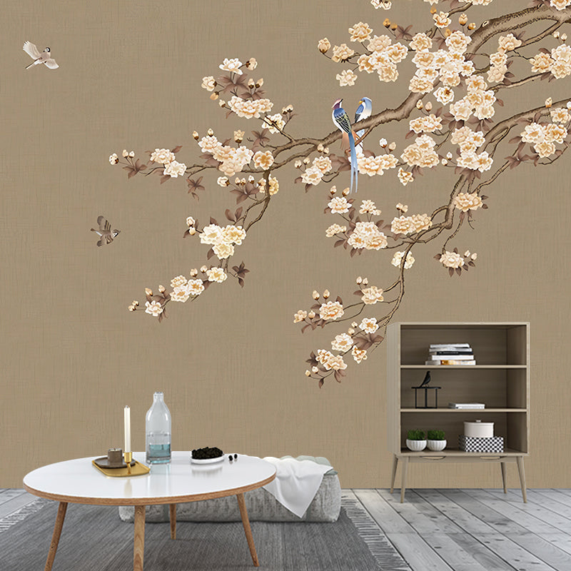Frendorf | Braune und rosa Blüten Tapete Dekorative Wandkunst für Café und Wohnzimmer