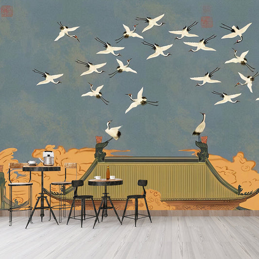Frendorf | Blauer Himmel und Vogel Wandmalerei Tapete Wasserdichtes Wandverkleidung für Akzentwand
