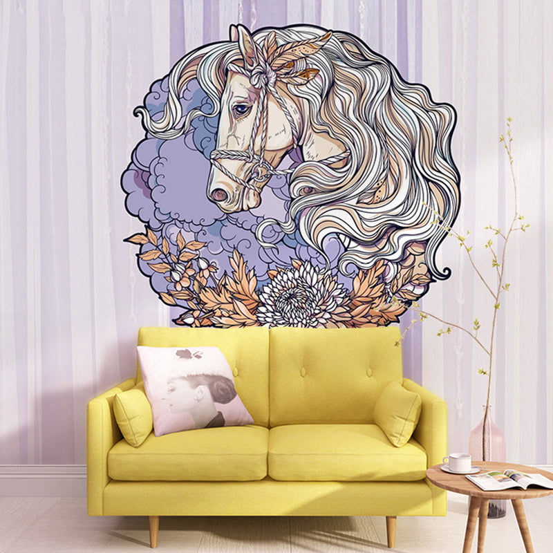 Frendorf | Paarden Muurmuur in Zacht Paars, Scandinavische Wandbekleding voor Huisdecoratie