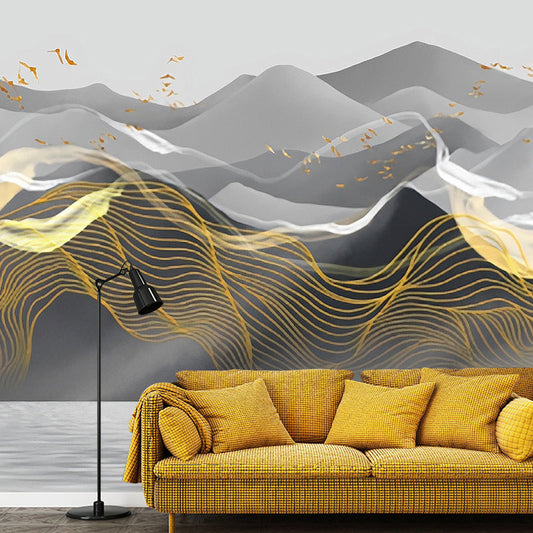 Frendorf | Berg Muurbehang in Pastelgrijs, Vintage Wandbekleding voor Accentmuur