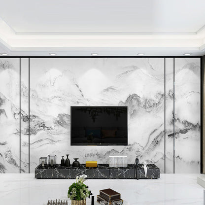 Frendorf | Big Mountain Mural Wallpaper für das Wohnzimmer 3D-Effekt-Wandverkleidung in sanftem Grau, fleckenresistent