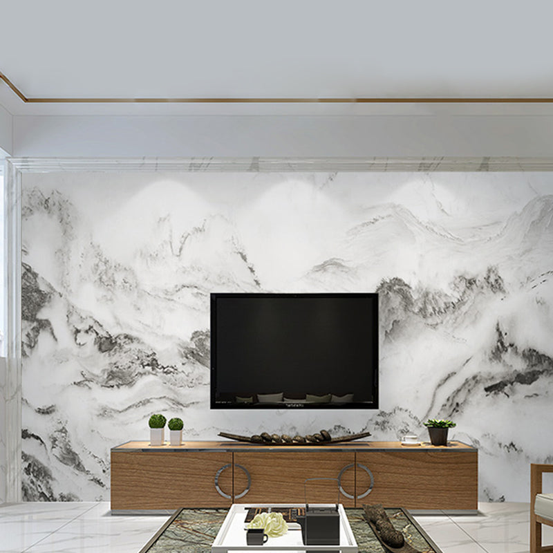 Frendorf | Big Mountain Mural Wallpaper für das Wohnzimmer 3D-Effekt-Wandverkleidung in sanftem Grau, fleckenresistent
