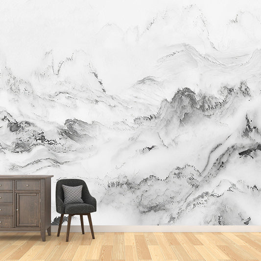 Frendorf | Big Mountain Mural Wallpaper für das Wohnzimmer 3D-Effekt-Wandverkleidung in sanftem Grau, fleckenresistent