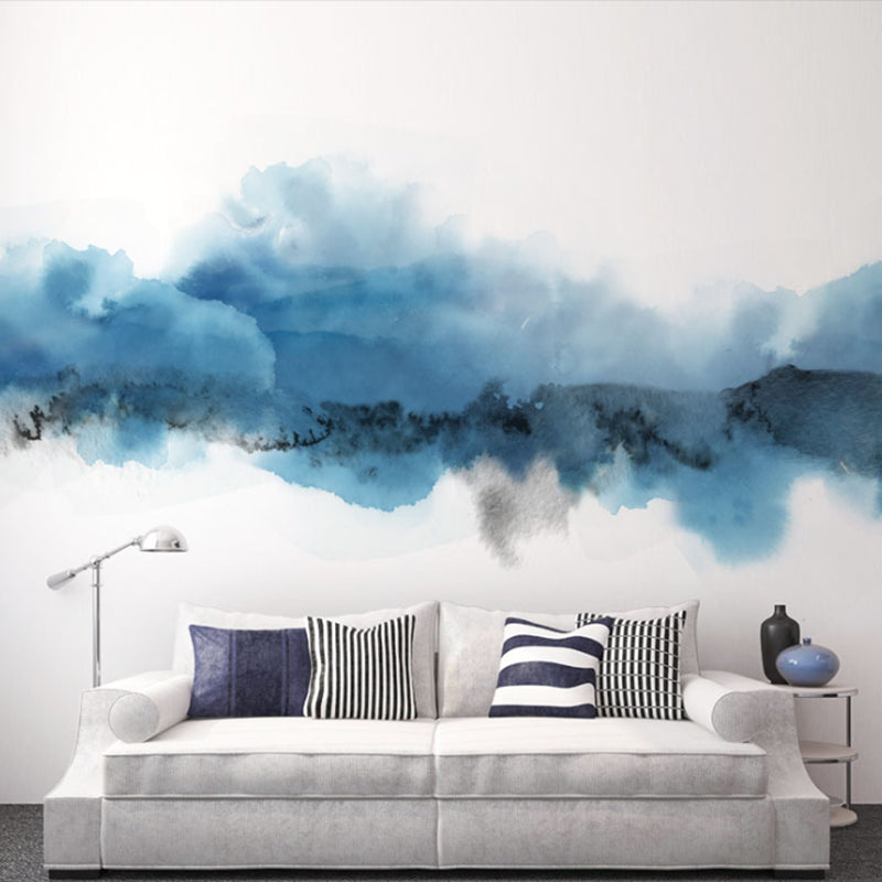 Frendorf | Volle grootte moderne wandkunst blauwe en witte wolken mu wallpaper, aangepaste maat beschikbaar