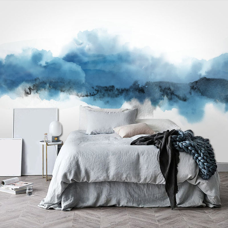 Frendorf | Volle grootte moderne wandkunst blauwe en witte wolken mu wallpaper, aangepaste maat beschikbaar