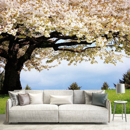 Frendorf | Beige en Groene Minimalistische Muurdecoratie Behang Gepersonaliseerde Maat Sakura Bloesem Muurdecoratie voor Gastenkamer