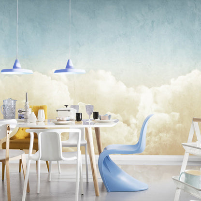 Frendorf | Blauwe en Beige Cloud Muurverf Vlekbestendige Wandbekleding voor Gastenkamer