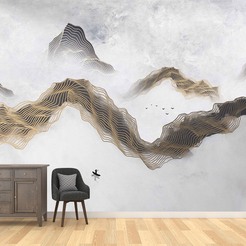 Illustration Berg und Wolke Tapete Extra große Wanddekoration für das Wohnzimmer, personalisierte Größe verfügbar