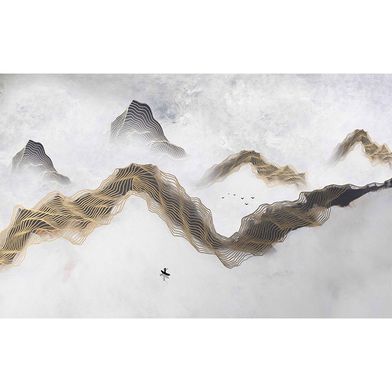 Illustration Berg und Wolke Tapete Extra große Wanddekoration für das Wohnzimmer, personalisierte Größe verfügbar