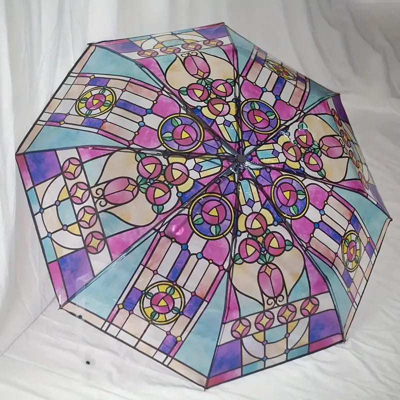 Frendorf | Buntglas-Kunst-Regenschirm — Automatischer Windschutz und Regenschutz