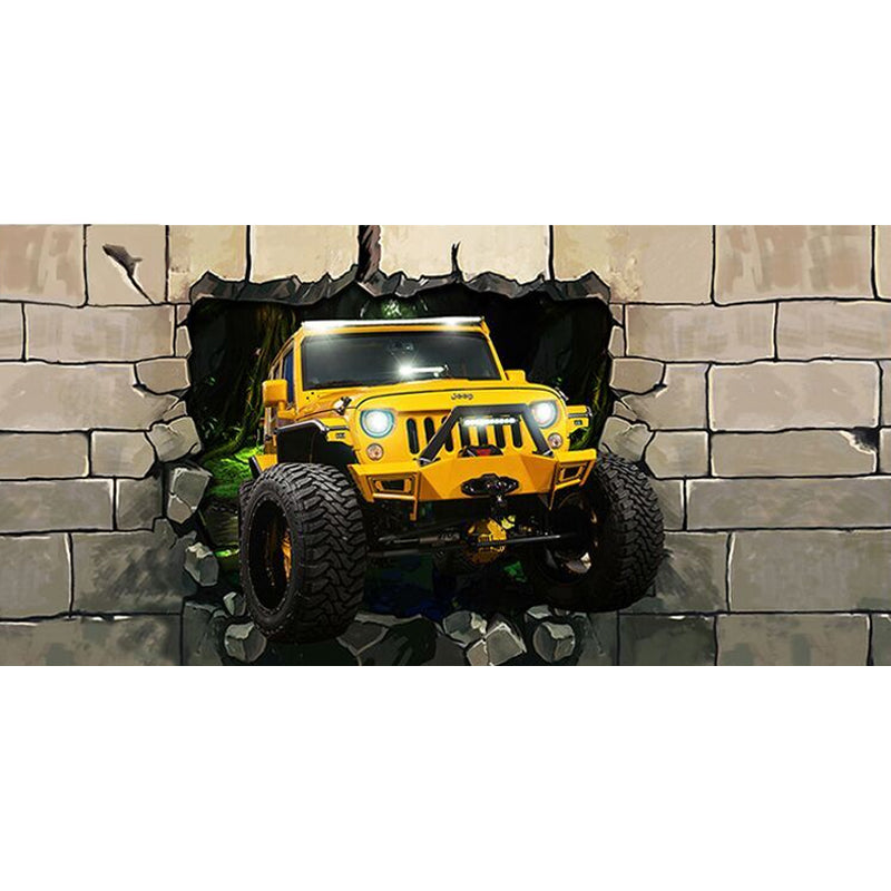 Frendorf | Gelbe 3D-Druck Auto Wandmural Tapete Fleckenbeständige Wandverkleidung für Cafés