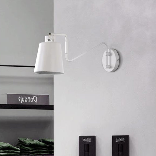 Frendorf | 1 Leuchtendes Wandlicht Moderne Stil Bucket Metall Wandleuchte mit verstellbarem Arm in Weiß für Flur