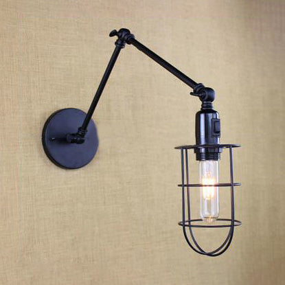 Frendorf | Swing Arm Corridor Wandlamp Rustieke Stijl Metaal 1 Licht Zwarte Afwerking Verstelbare Wandgemonteerde Lamp