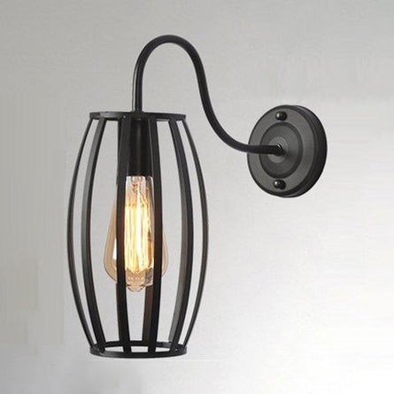Frendorf | Retro Industriedesign Oval Cage Wandlamp 1 Glühbirne Metall Wandmontierte Lampe mit Schwanenhalsarm in Schwarz