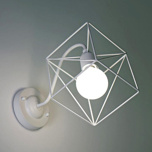 Frendorf | Loft Style Geometrische Wandlamp mit Käfigschirm 1 Kopf Metall Wandmontierte Lampe in Weiß