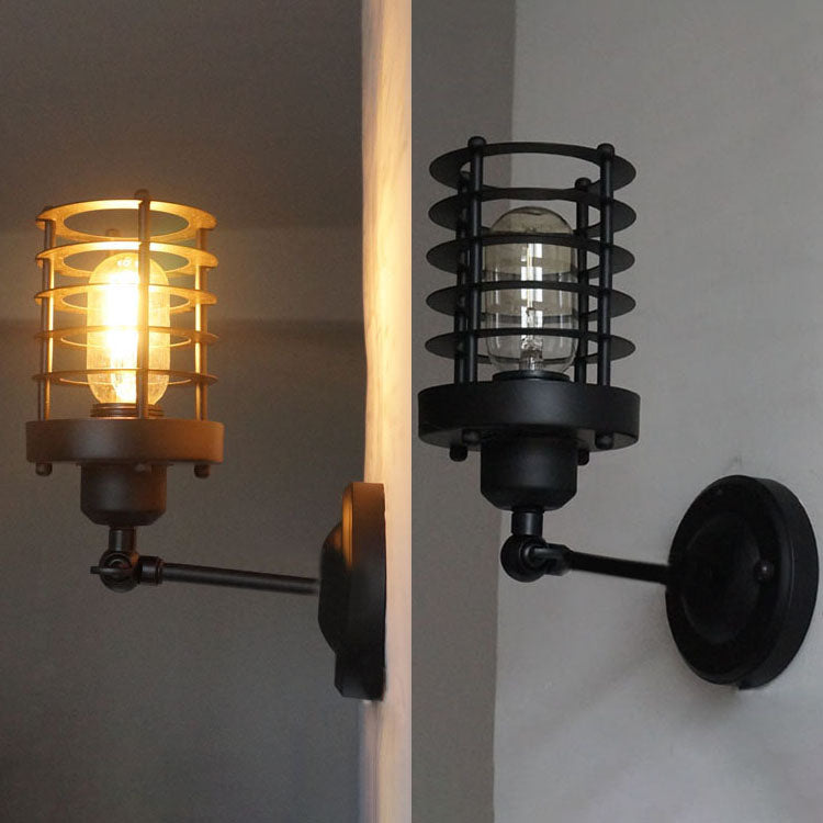 Frendorf | 1 Kopf Wandbeleuchtung mit Drahtkäfig Metall Vintage Stil Treppen Wandleuchte Licht Einrichtung in Schwarz
