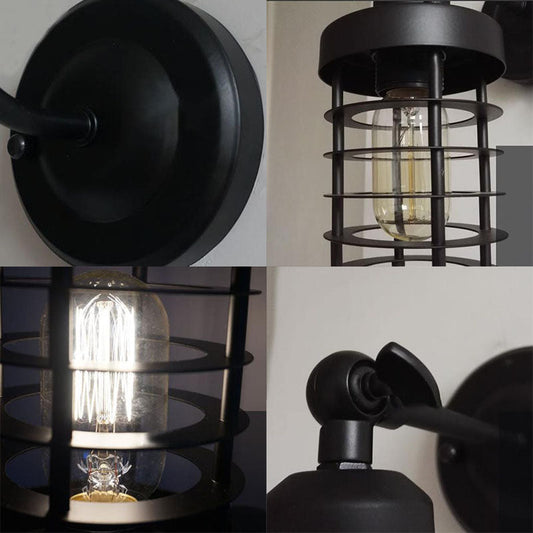 Frendorf | 1 Kopf Wandbeleuchtung mit Drahtkäfig Metall Vintage Stil Treppen Wandleuchte Licht Einrichtung in Schwarz