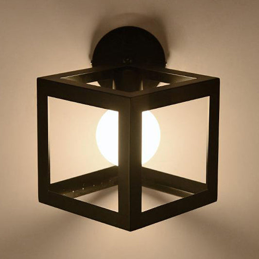 Frendorf | Metalen Cubic Wandlamp met Kooi Shade Industriële Stijl 1 Licht Corridor Wandlamp in Zwart