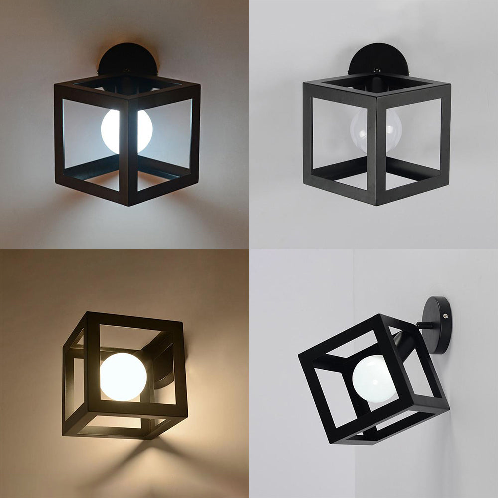 Frendorf | Metalen Cubic Wandlamp met Kooi Shade Industriële Stijl 1 Licht Corridor Wandlamp in Zwart