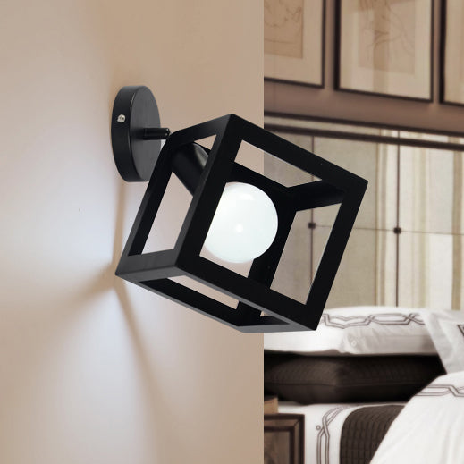 Frendorf | Metalen Cubic Wandlamp met Kooi Shade Industriële Stijl 1 Licht Corridor Wandlamp in Zwart