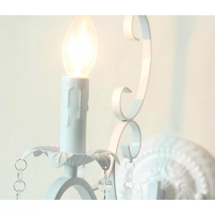 Frendorf | Metalen kaarsenhouder met kristaldecoratie 1 kop traditionele wandlamp in wit voor gang