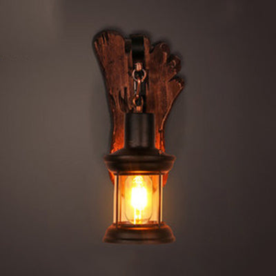 Frendorf | Behuizing woonkamer wandlamp Coastal helder glas 1 licht roest sconce lamp met houten achterkant voetplaat