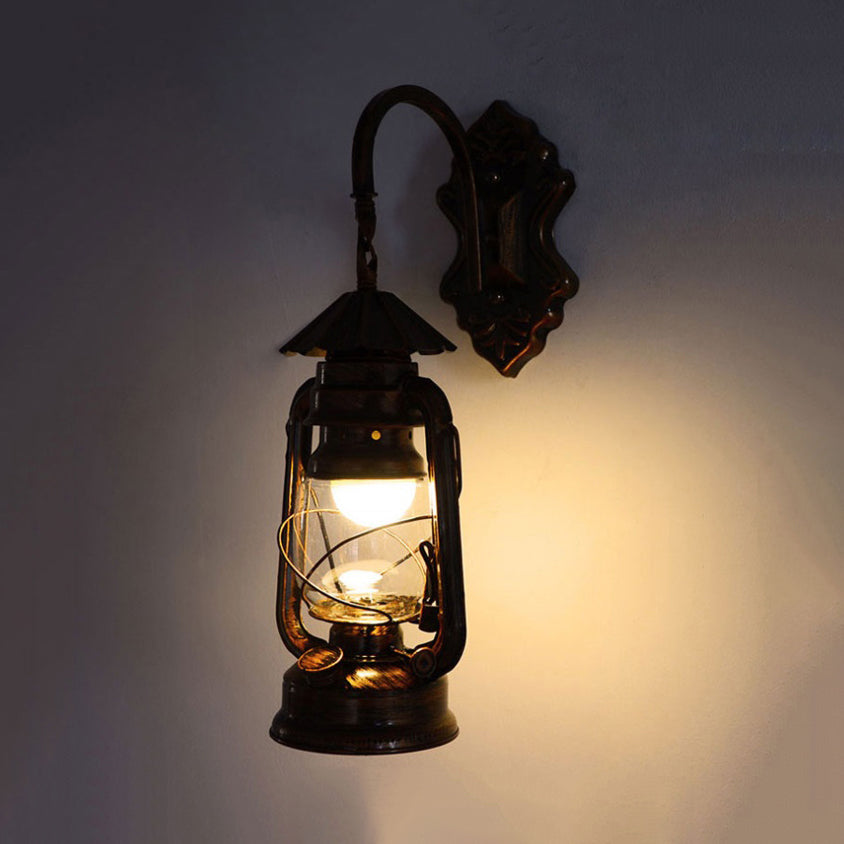 Frendorf | Klar Glas Antik Bronze Wandleuchte Laterne 1-Licht Industrielle Wandlampenarmatur