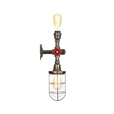 Frendorf | Metalen Antiek Bronzen Wandlamp Licht Draadbeschermer 1 Bol Nautisch Stijl Wandarmatuur Licht met Pijp en Ventiel