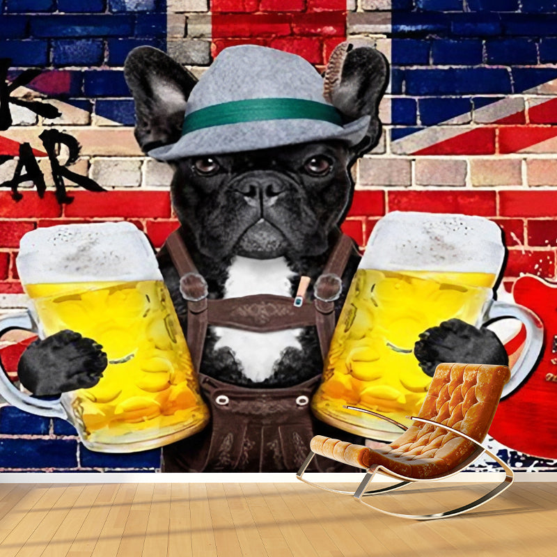 Frendorf | Neutrale Kleur Cartoon Hond Muurpapier Vlekbestendige Wandbekleding voor Koffiewinkel