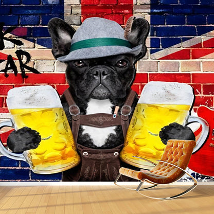 Frendorf | Neutrale Kleur Cartoon Hond Muurpapier Vlekbestendige Wandbekleding voor Koffiewinkel