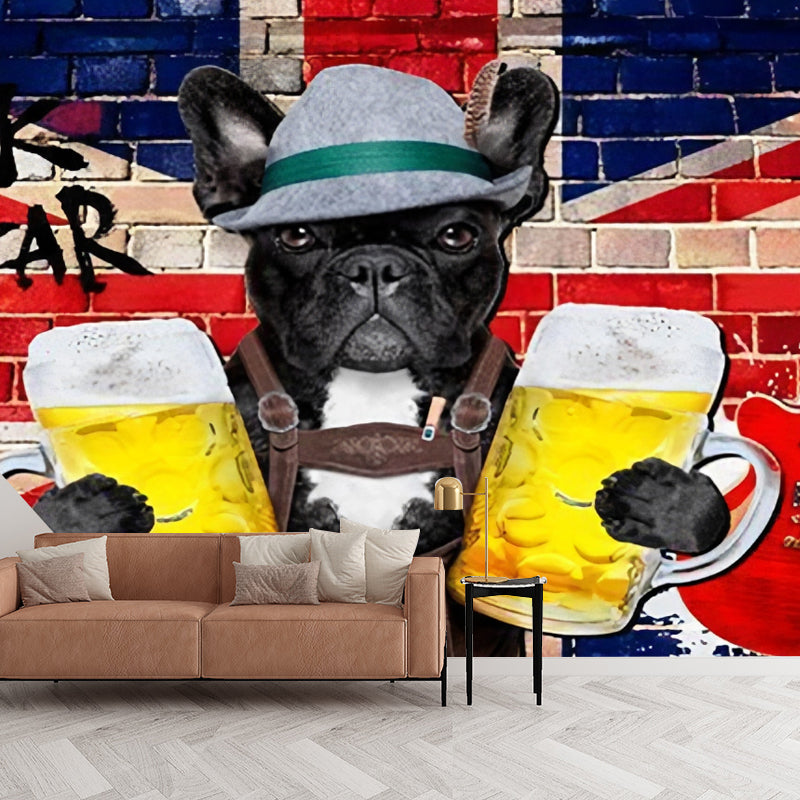 Frendorf | Neutrale Kleur Cartoon Hond Muurpapier Vlekbestendige Wandbekleding voor Koffiewinkel