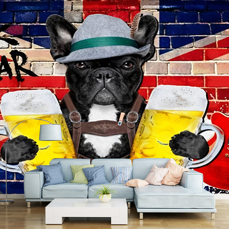 Frendorf | Neutrale Kleur Cartoon Hond Muurpapier Vlekbestendige Wandbekleding voor Koffiewinkel