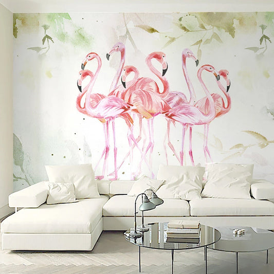 Frendorf | Benutzerdefinierte Illustration Frisches Wandtapete für Akzentwand mit Flamingo-Muster in Pink