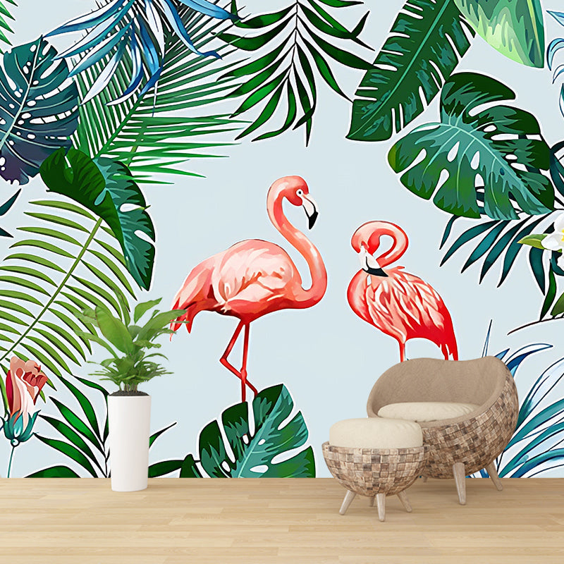 Frendorf | Hele Simpele Wandmuur Muurdecoratie Roze en Groene Flamingo en Bananenblad Muurkunst, Op-Maat-Geprint