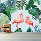 Frendorf | Hele Simpele Wandmuur Muurdecoratie Roze en Groene Flamingo en Bananenblad Muurkunst, Op-Maat-Geprint
