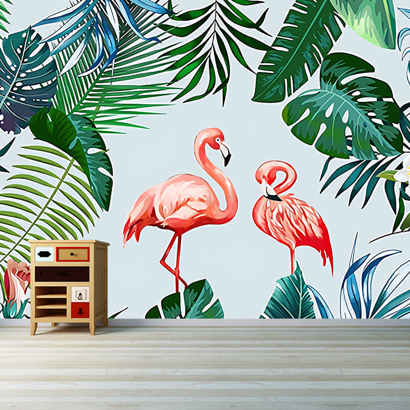 Frendorf | Hele Simpele Wandmuur Muurdecoratie Roze en Groene Flamingo en Bananenblad Muurkunst, Op-Maat-Geprint