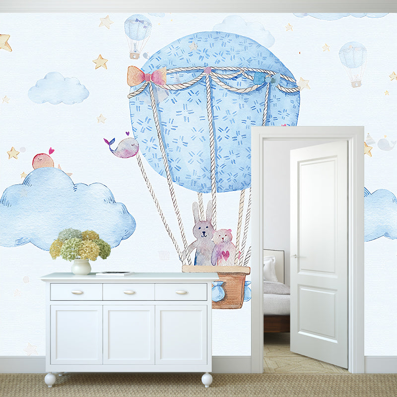 Frendorf | Blaue Ballon und Himmel Wandmural Tapete Fleckenbeständige Wandverkleidung für Jungenzimmerdekoration