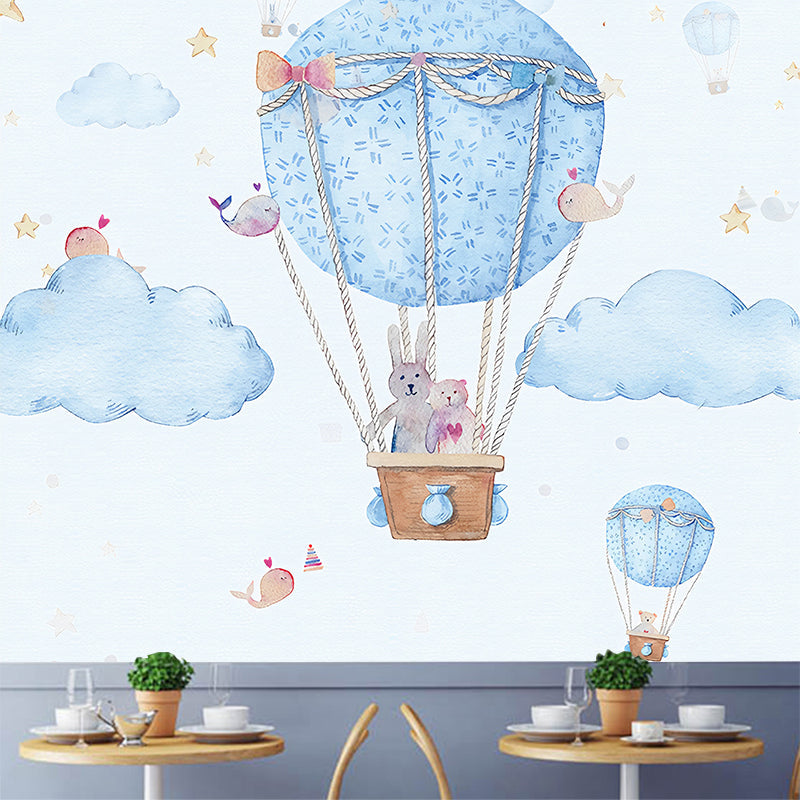 Frendorf | Blaue Ballon und Himmel Wandmural Tapete Fleckenbeständige Wandverkleidung für Jungenzimmerdekoration