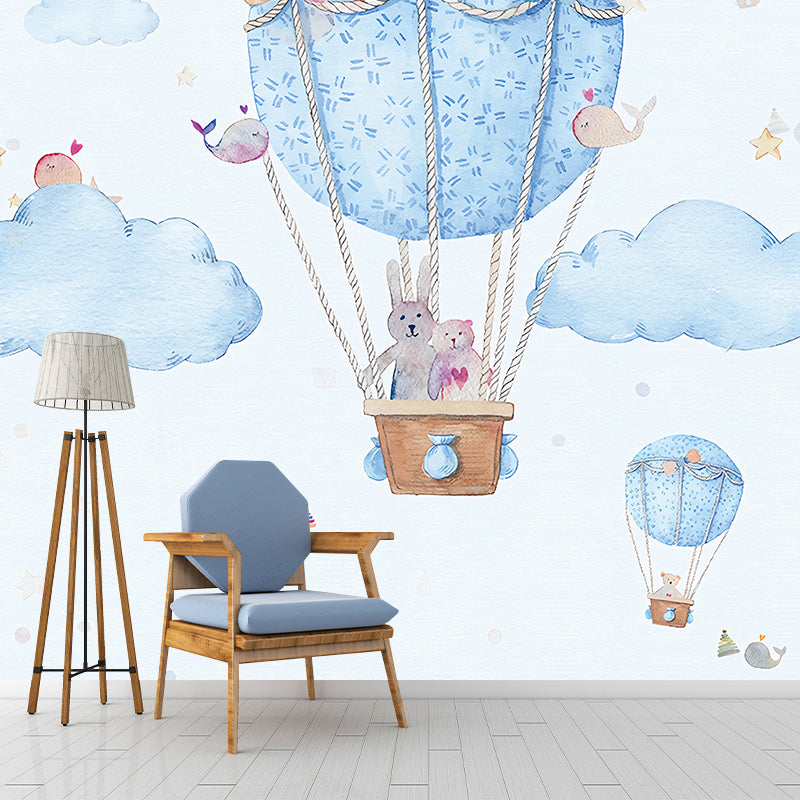 Frendorf | Blaue Ballon und Himmel Wandmural Tapete Fleckenbeständige Wandverkleidung für Jungenzimmerdekoration