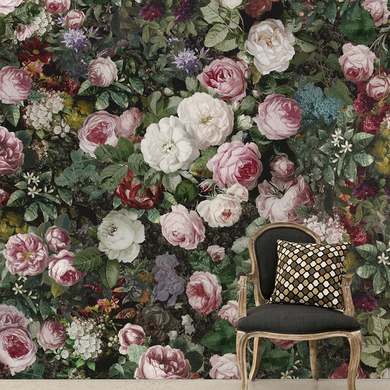 Frendorf | Grote Cluster Rozen Muurdecoratie voor Woonkamer Bloesem Muurkunst in Groen en Roze, Vlekbestendig