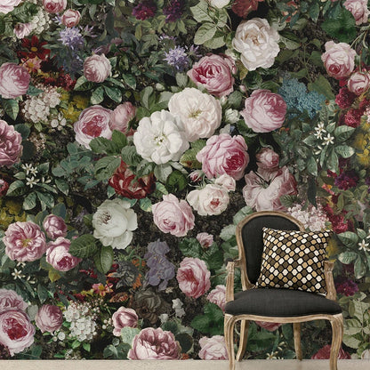 Frendorf | Grote Cluster Rozen Muurdecoratie voor Woonkamer Bloesem Muurkunst in Groen en Roze, Vlekbestendig
