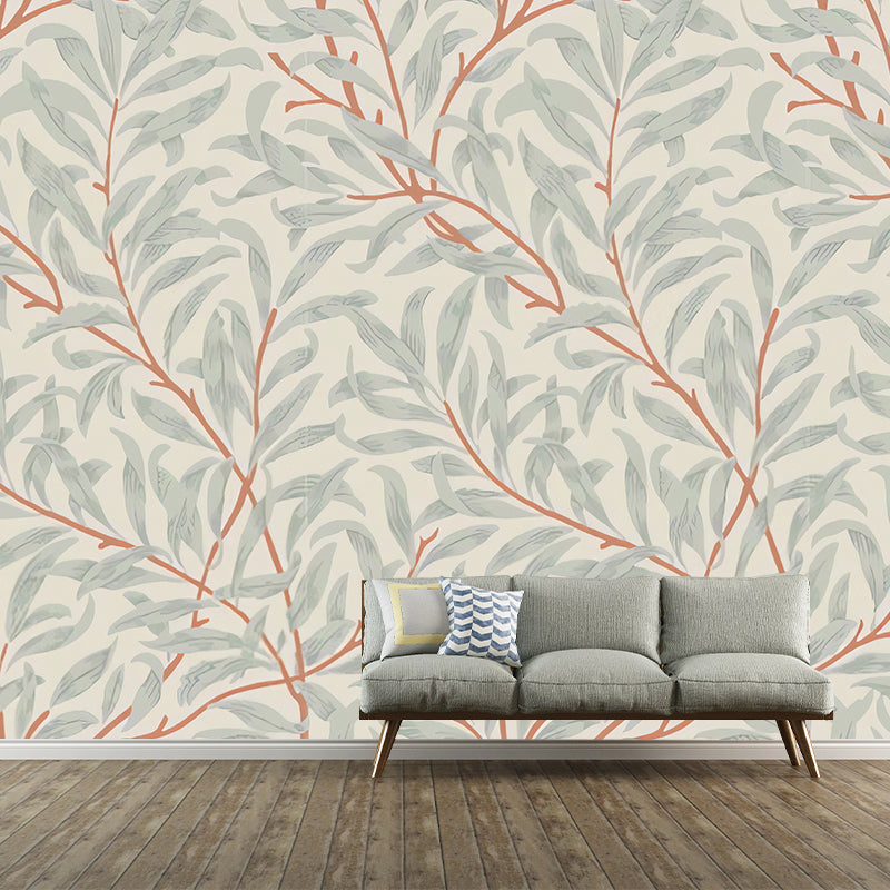 Frendorf | Beige und grüne Pflanzenmural personalisierte Größe Blätter Wandverkleidung für Akzentwand