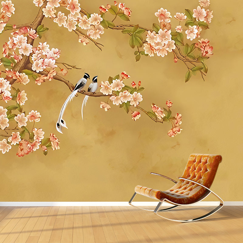 Frendorf | Illustration Magnolia Muurbehang voor Woonkamer, Volledige Maat Wandkunst in Geel en Roze