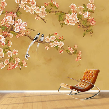 Frendorf | Illustration Magnolia Muurbehang voor Woonkamer, Volledige Maat Wandkunst in Geel en Roze